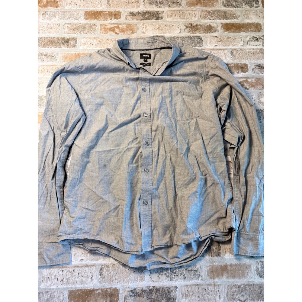Max Mens Regular Fit Button Down‎ Shirt Grey Long Sleeve Cotton XL